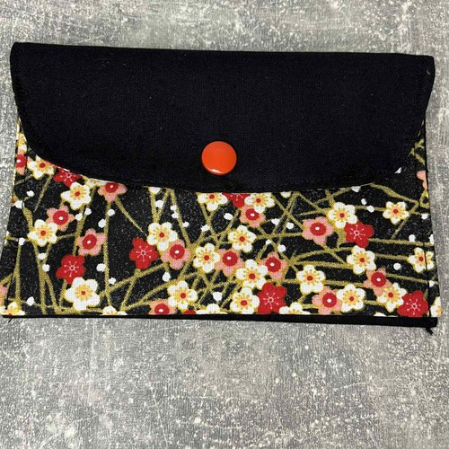 Pochette ou porte-monnaie tissu à compartiments 10x15 fleurs japonnaises - l'univers créatif d'isa