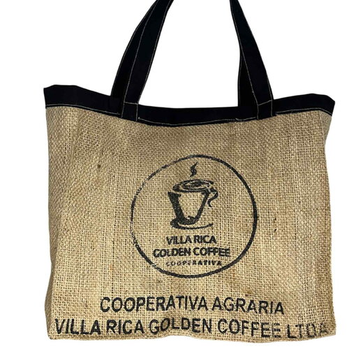 Sac cabas - pièce unique - toile de jute d'un sac de café costa rica -motif : tasse de café