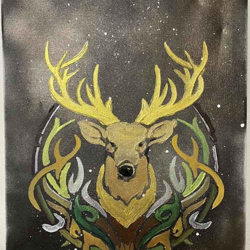 Tableau peinture acrilique sur toile- azela - le gardien dore 30x40