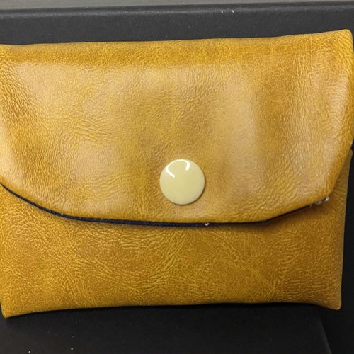 Porte-cartes similicuir caramel 10x8 cm-"optimiste" -bouton pression
