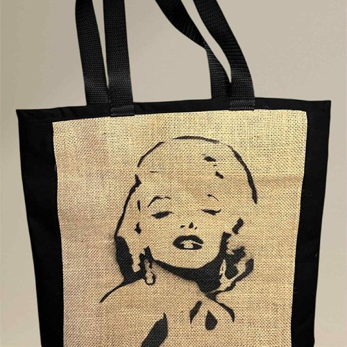 Tote bag marilyn  pièce unique  peinture street art sur jute