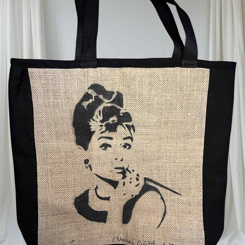 Tote-bag “audrey hepburn ” – pièce unique – élégance & rétro chic sur jute