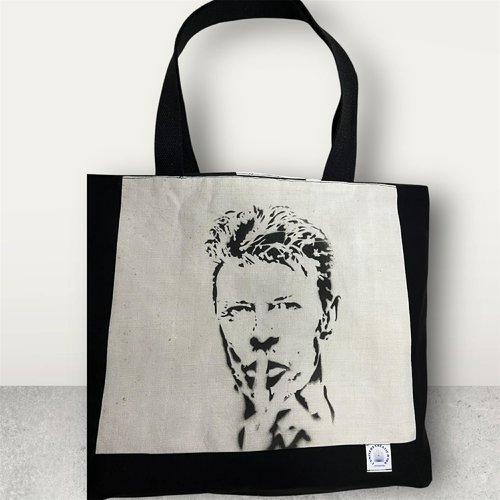 Sac cabas tote bag -inspiration artistique inspirée de david bowie-  sac peint à la main  - création unique et écoresponsable