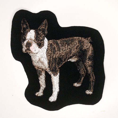 Écusson patch brodé boston terrier applique thermocollant broderie chien ornement textile vêtement bagagerie sac tote bag