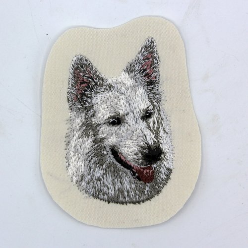 Écusson patch brodé berger blanc suisse applique thermocollant broderie chien de berger canadien