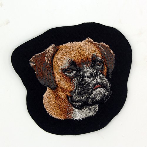 Écusson patch brodé boxer applique thermocollant broderie chien personnalise masque sac shirt blouson