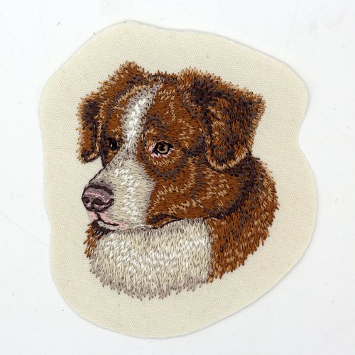 Écusson patch brodé berger australien applique thermocollant broderie chien aussie américain personnalisation textile vêtement masque