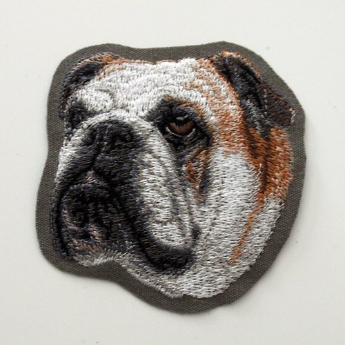 Écusson patch brodé bouledogue anglais applique thermocollant broderie chien bulldog boubou cadeau gift personnalisé harnais sac masque