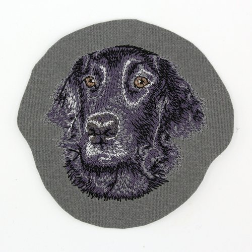 Écusson patch brodé flat coated retriever applique thermocollant broderie chien personnalisé cadeau mom shirt bag lover harnais bob gift