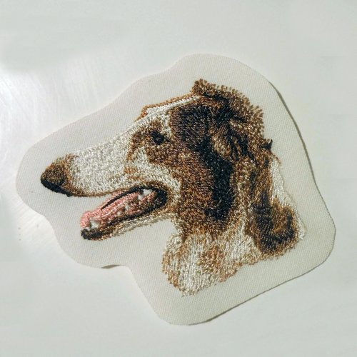 Écusson patch brodé barzoï applique thermocollant broderie chien lévrier russe