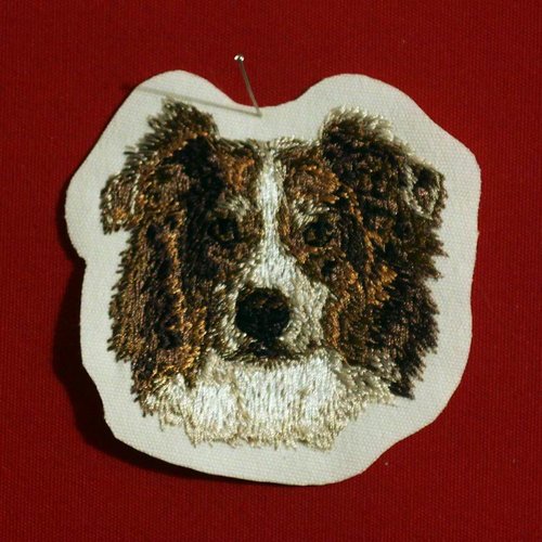 Écusson patch brodé berger australien applique thermocollant broderie chien aussie américain personnalise vêtement bagagerie masque sac