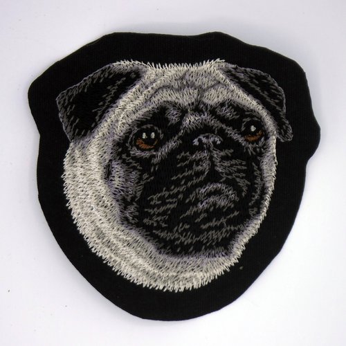 Écusson patch brodé pug applique thermocollant broderie chien de compagnie carlin ornement textile vêtement bagagerie sac tote bag