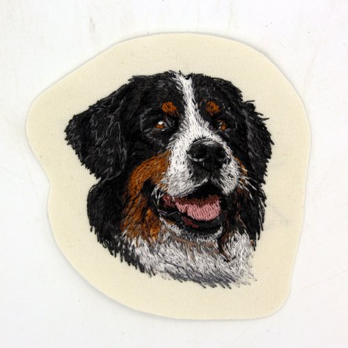 Écusson pour bandana patch brodé bouvier bernois applique thermocollant broderie chien boubou cadeau personnalisé harnais panier coussin