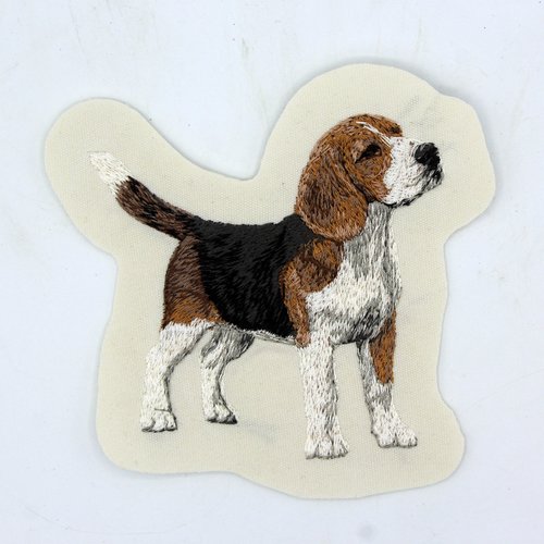 Écusson patch brodé beagle applique thermocollant coudre broderie chien de chasse personnalisé panier masque polo bob