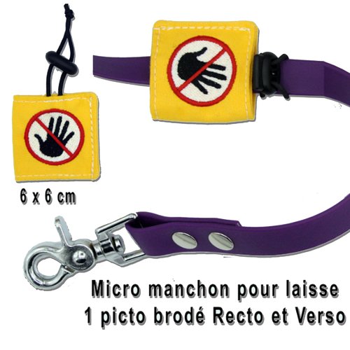Micro leash wrap / manchon  personnalisable laisse ou harnais chien d'assistance 1 picto brodé ne pas caresser ...