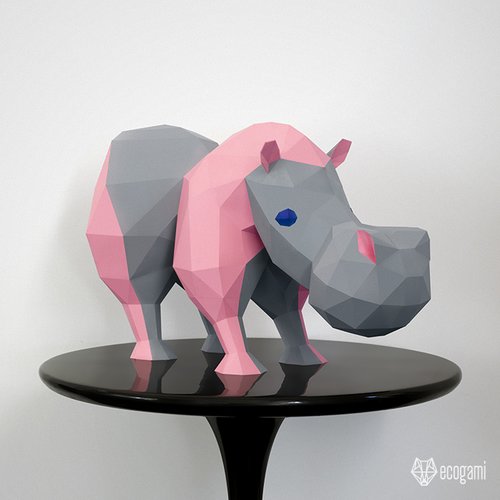 Sculpture d'hippo, l'étrange hippopotame à assembler en papier