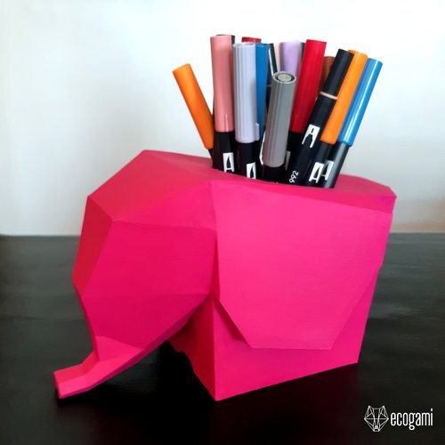Pot à crayon éléphant à assembler en papier