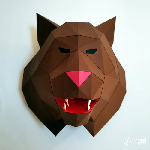 Tête de grizzly en papier 3D, DIY Décoration d'Intérieur