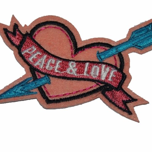 Patch coeur peace & love ecusson thermocollant couture 