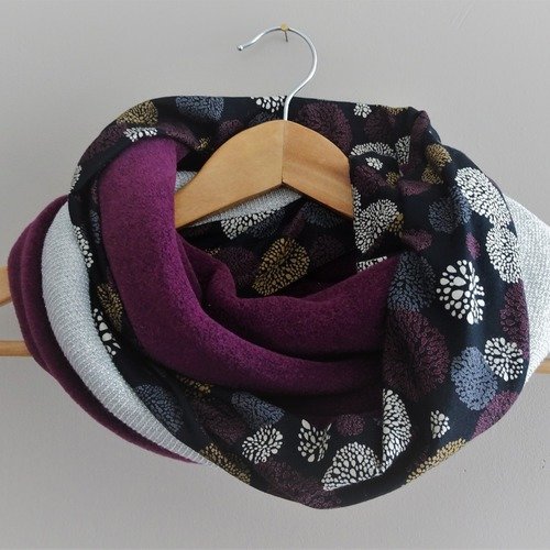 Snood créateur  femme : prune et argent