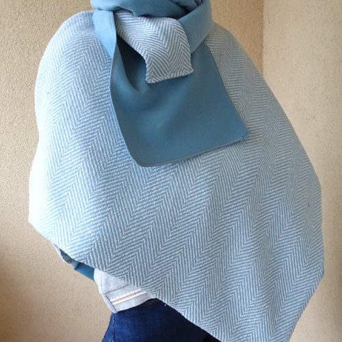Poncho doublé tissu bleu ciel