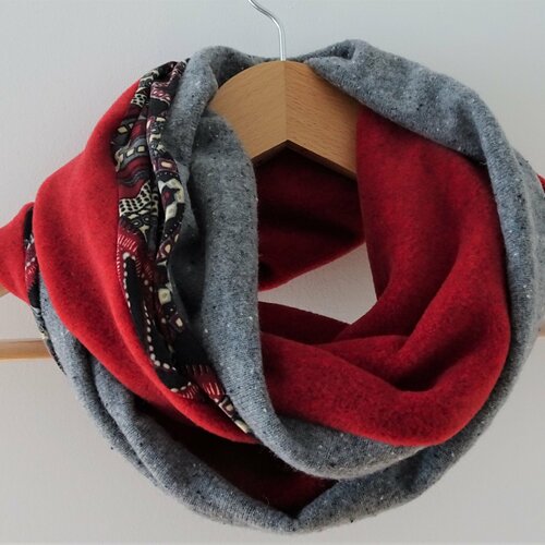 Snood femme : rouge et gris