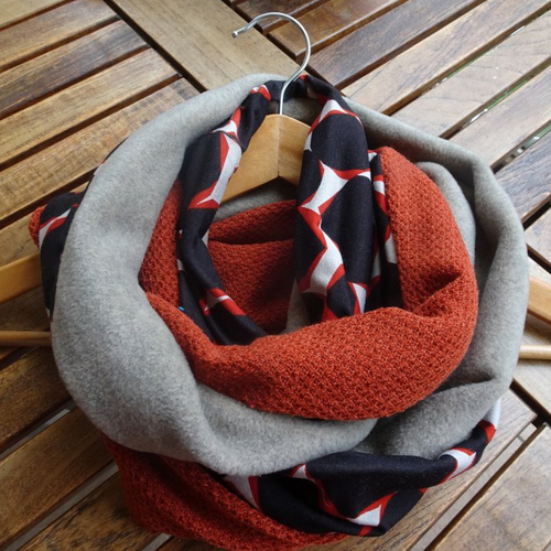 Snood femme, écharpe col, étole, cache cou,  femme  créateur orange et imprimé