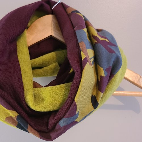 Snood, écharpe, étole, cache cou, femme créateur jaune curry et multicolore
