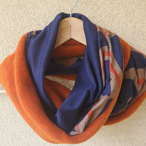 Snood  femme  créateur orange et imprimé
