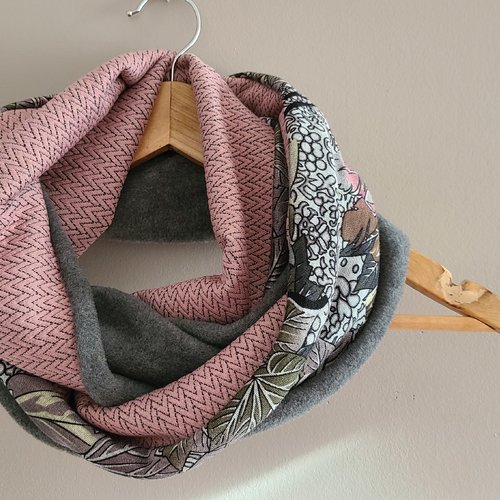 Snood femme gris et rose