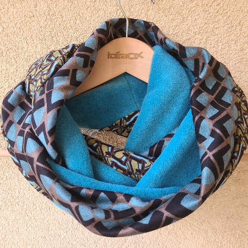 Snood femme deux imprimés turquoise