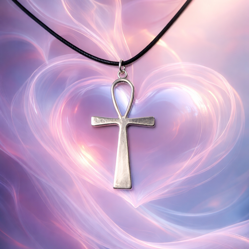 Collier souple : cordon coton enduit et pendentif croix égyptienne ânkh