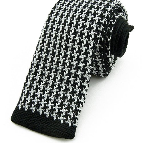 Cravate tricot noire à motif pied de poule