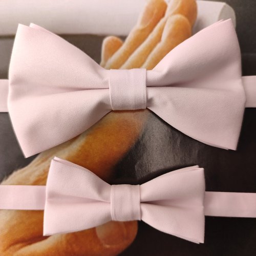Noeud papillon double pour homme, enfant, bébé, boutons de manchette rose poudré - mariage