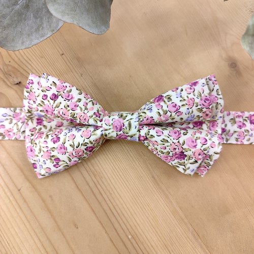 Noeud papillon double rose tissu liberty, adulte, enfant, pochette costume, boutons de manchettes - mariage,cérémonie