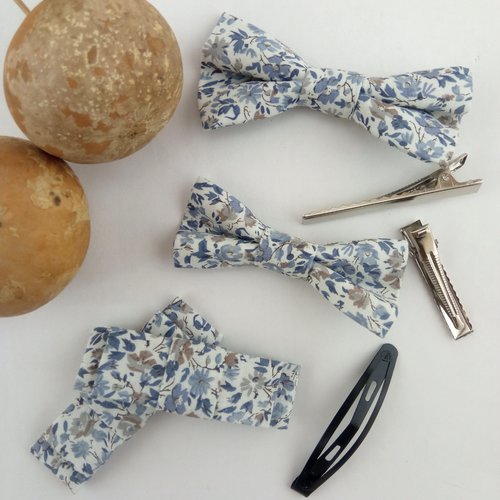 Barrette noeud papillon liberty bleu - accessoire cheveux, bracelet assorti