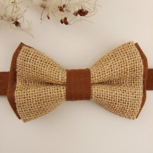 Noeud papillon camel en toile de jute naturelle - mariage, cérémonie