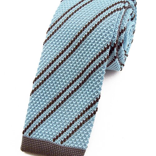 Cravate tricot bleu ciel à rayures grises - accessoire mariage / idée cadeau