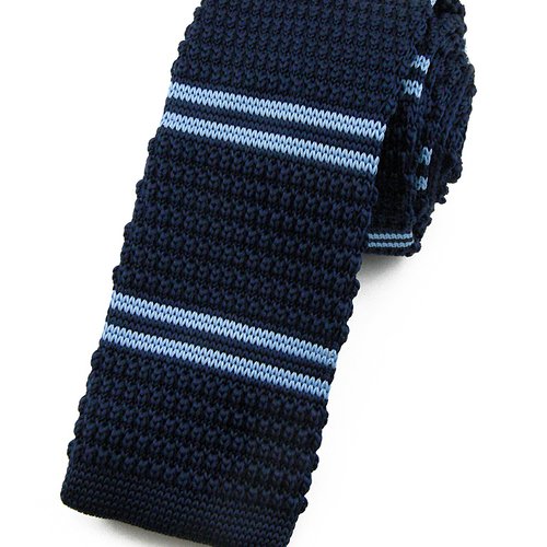 Cravate tricot bleu marine à rayures bleu ciel - accessoire mariage / ville / bureau /  idée cadeau