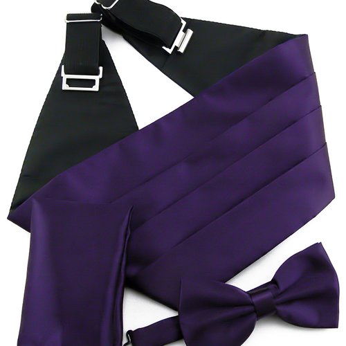 Ensemble ceinture smoking violet foncé, pochette de costume, noeud papillon - mariage, soirée, fête, anniversaire