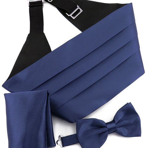 Ensemble ceinture smoking bleu marine, pochette de costume, noeud papillon - mariage, soirée, fête, anniversaire