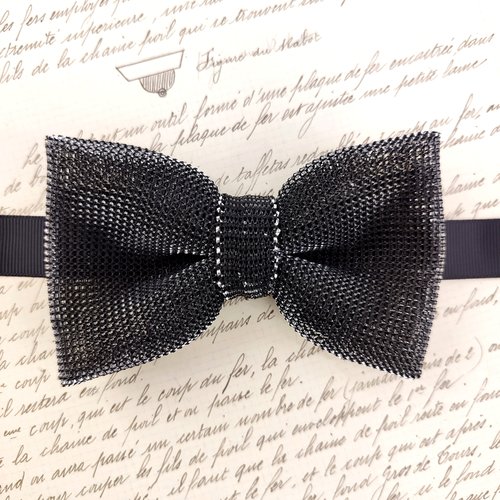 Noeud papillon lurex noir et argent - accessoire de fête, nouvel an