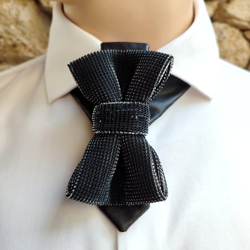 Noeud papillon vertical lurex et similu cuir - cravate originale, mariage, cérémonie
