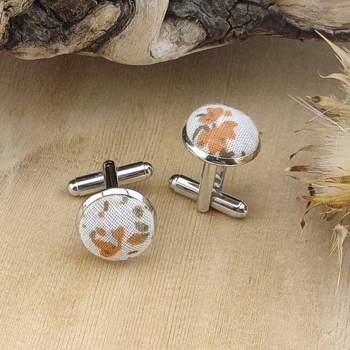 Boutons de manchettes à fleurs terracotta - accessoire de chemise mariage, cérémonie, cadeau