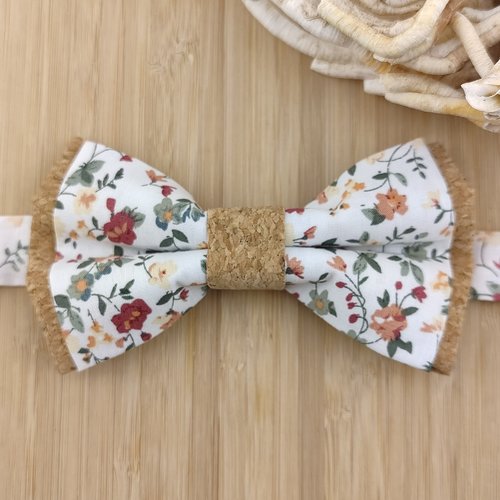 Noeud papillon liberty bordeaux / vert sauge avec liège naturel - adulte, enfant, bébé, boutons de manchette fleurs liberty - maria
