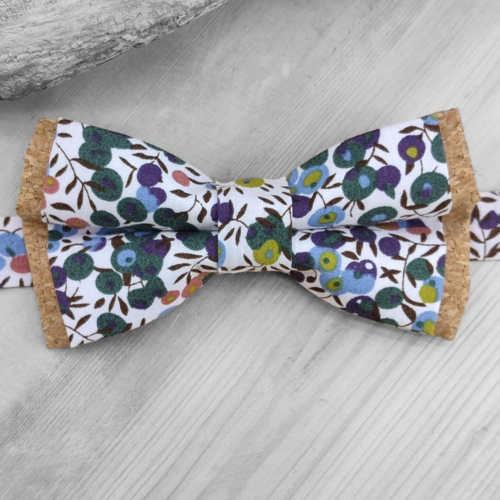 Noeud papillon en liège et tissu wiltshire vert et terracotta - adulte, enfant, bébé, boutons de manchette fleurs liberty - mariage