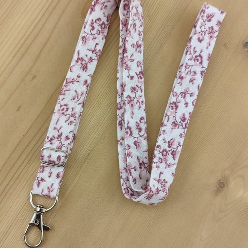 Dragonne réglable tissu liberty petites fleurs roses -  tour de cou, cordon téléphone, porte clés badge infirmière, soignant
