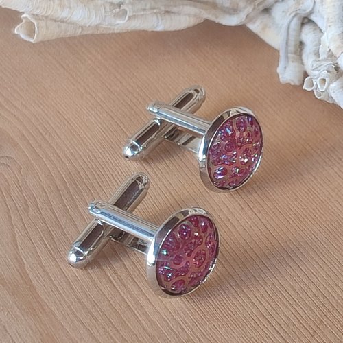 Boutons de manchettes rose avec strass. mariage, cérémonie, cadeau