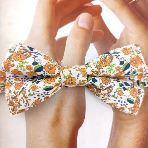 Noeud papillon double homme / enfant / bébé / ado - boutons de manchette tissu liberty terracotta - mariage, cérémonie, fête