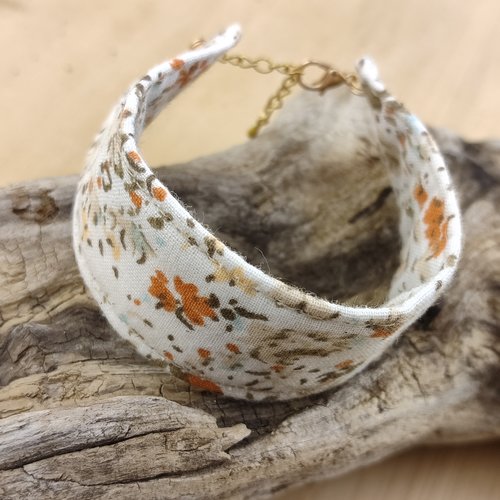 Bracelets manchette en tissu liberty terracotta - finition dorée